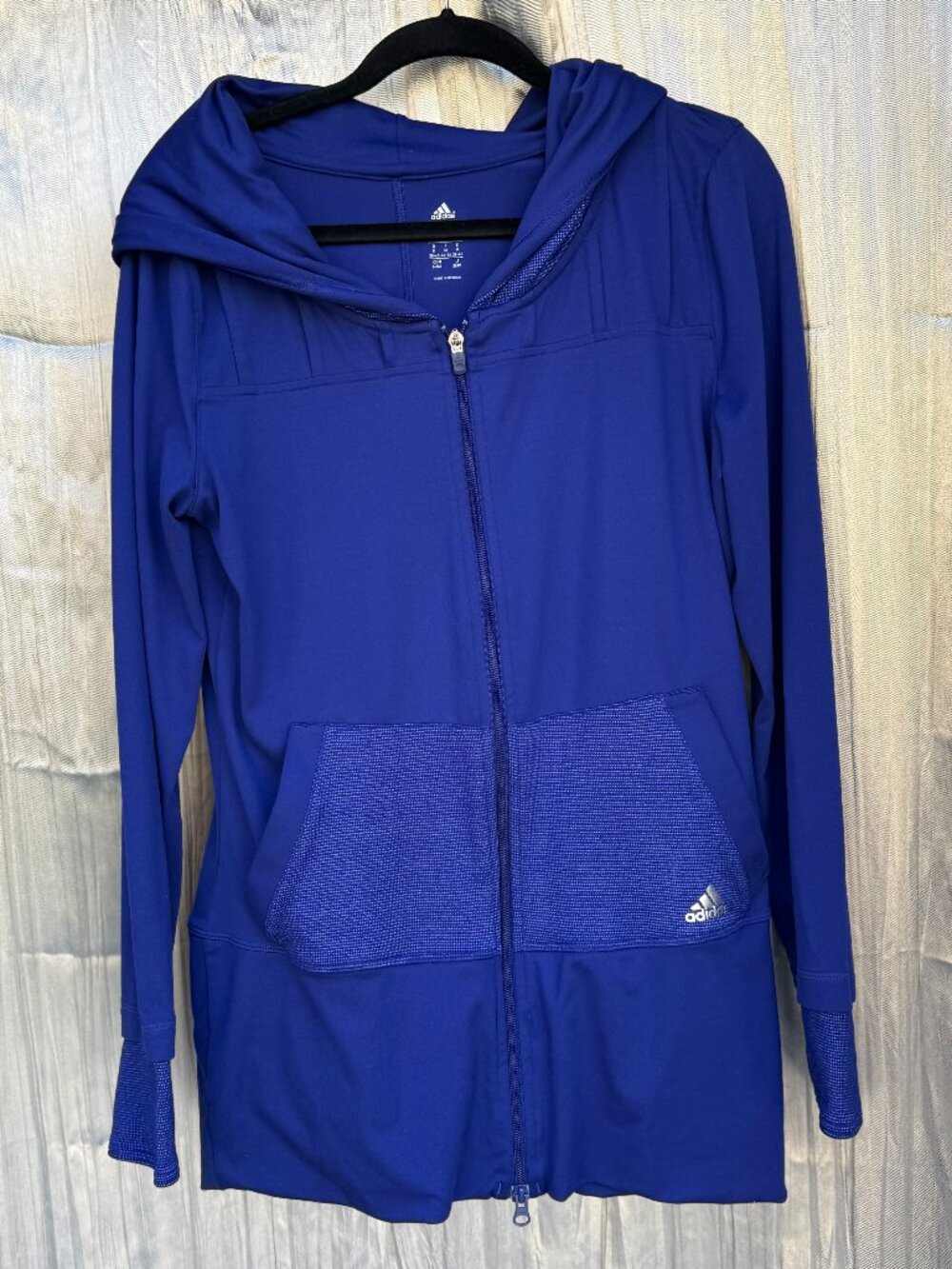 Vibrant purple Adidas soft long hoodie with thumb holes